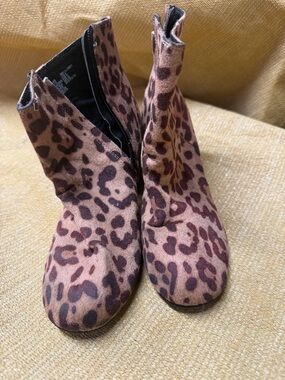 Time and Tru Leopard Print Ankle Booties in Brown
